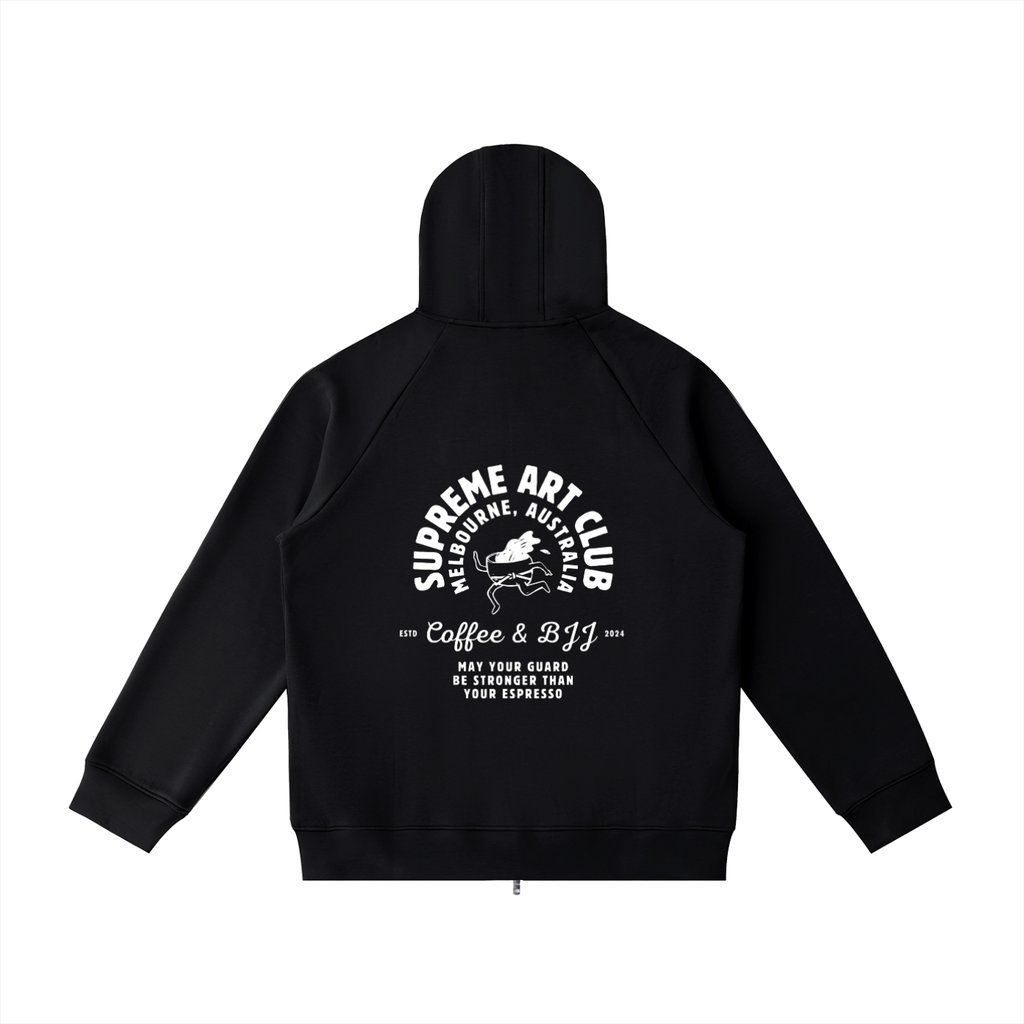 Coffee & Bjj Zip Up Hoodie Black and White