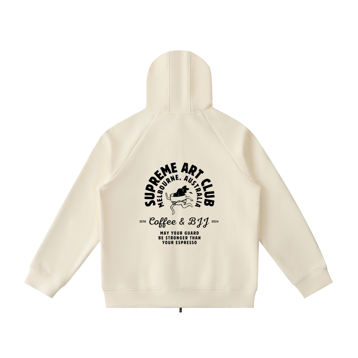 Coffee & Bjj Zip Up Hoodie Cream and Black