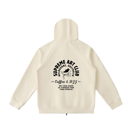 Coffee & Bjj Zip Up Hoodie Cream and Black