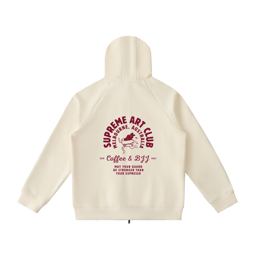 Coffee & Bjj Zip Up Hoodie Cream and Burgundy