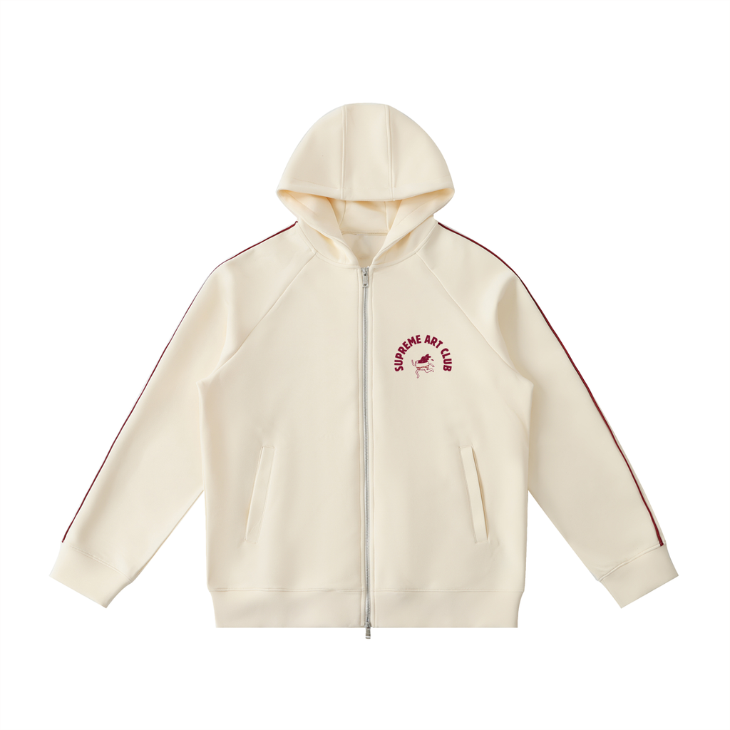 Coffee & Bjj Zip Up Hoodie Cream and Burgundy