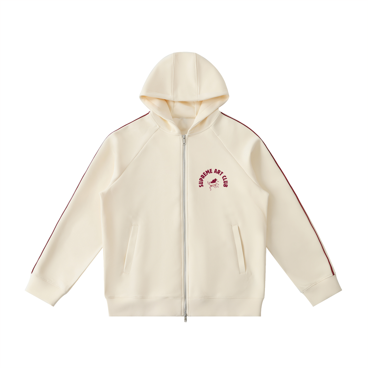 Coffee & Bjj Zip Up Hoodie Cream and Burgundy
